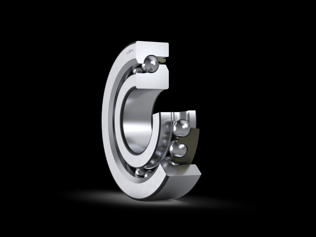 NSK BSN2052 ball screw support bearing - cutaway view showing precision steel balls, inner and outer rings, and cage